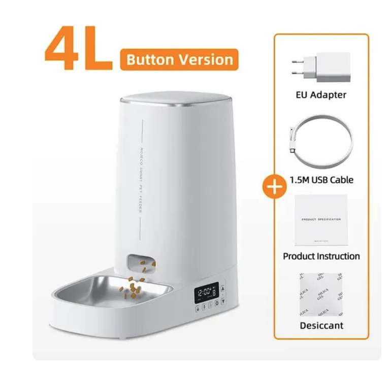 Dispenser Automatico Crocchette Gatti Rojeco | WiFi, impostazione su Display e App (4L)