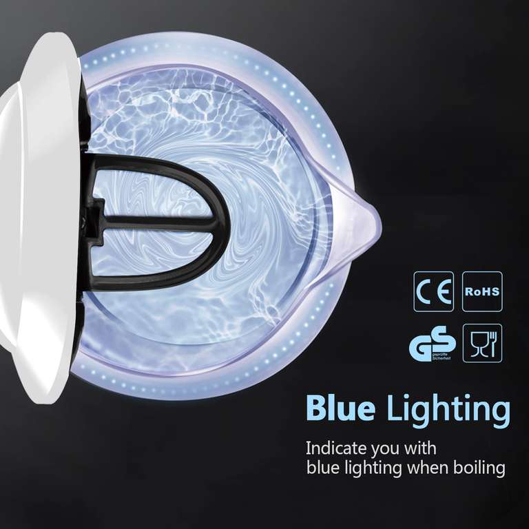 Bollitore Elettrico Aigostar Eve in Vetro Borosilicato | LED Blu, 2200W, 1.7L, Senza BPA (bianco)