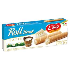 LAGO, Roll Break 80g, Cannoli di Wafer Ripieni di Crema al Latte 66%