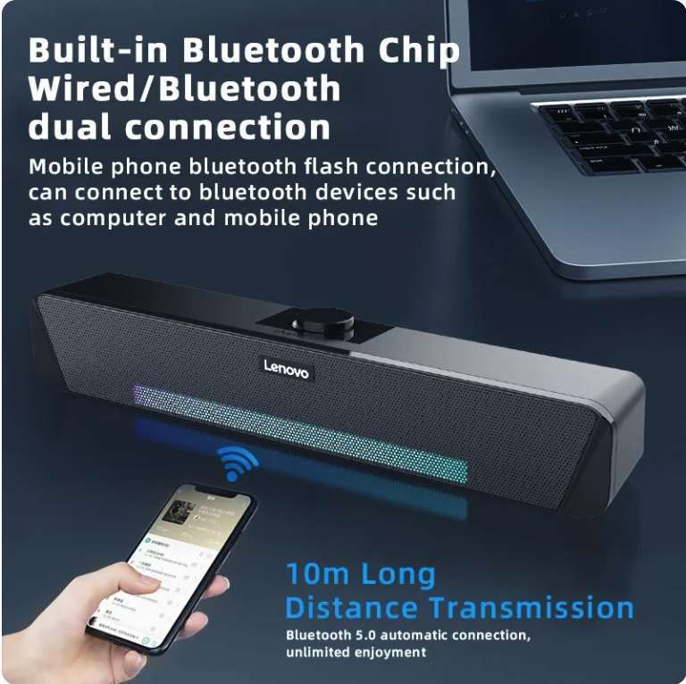 Altoparlante Lenovo TS33 | Cablato e Bluetooth 5.0 | Audio Surround 360 per Home Movie e Desktop