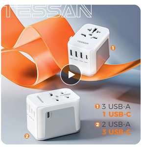 Adattatore Viaggio Universale TESSAN | con USB e Tipo C da parete (solo per nuovi account)