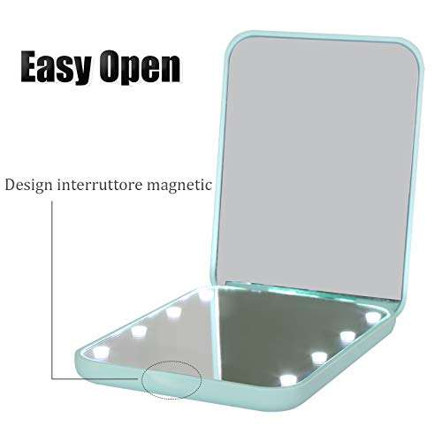 wobsion Specchio a LED pieghevole con interruttore magnetico a 2 lati