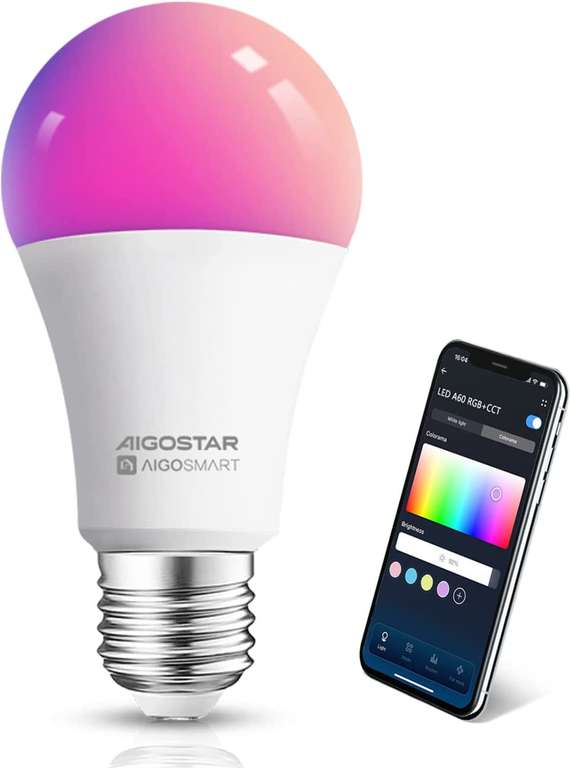Aigostar - Lampadina Smart [RGB, E27, 9W, ritmo musicale, Alexa - Google]