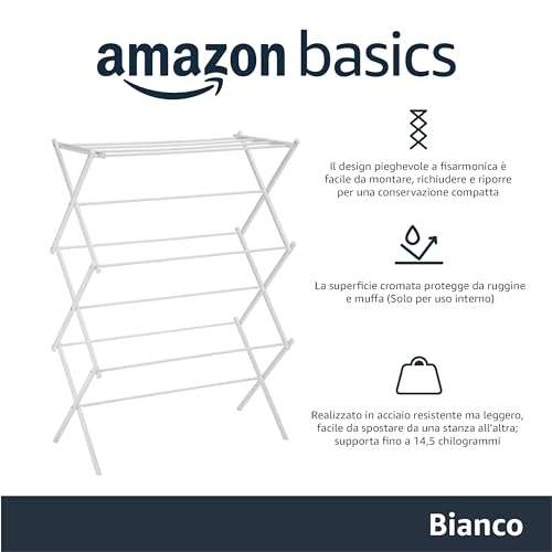 Amazon Basics - Stendibiancheria pieghevole, bianco, metallo