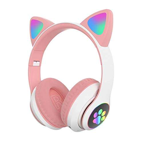 Cuffie wireless con orecchie da gatto e luce LED [BT 5.0, 8 h, rosa]