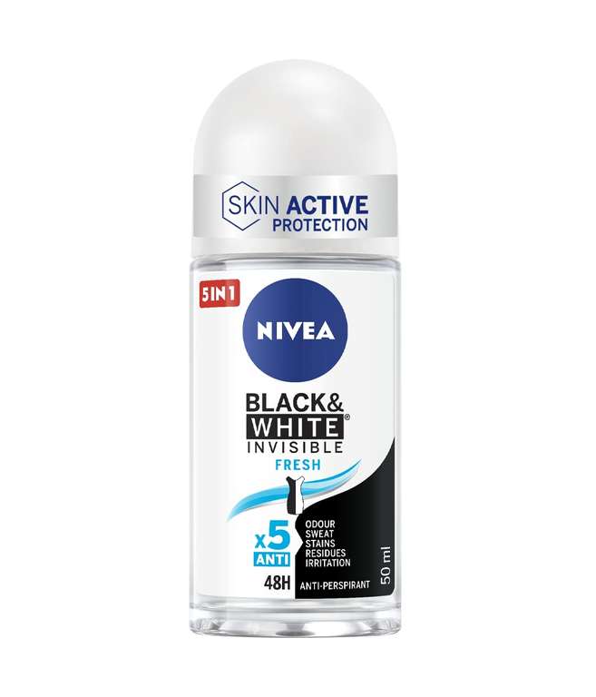 NIVEA Deodorante Roll-on Black & White| Invisible Fresh 6x50 ml