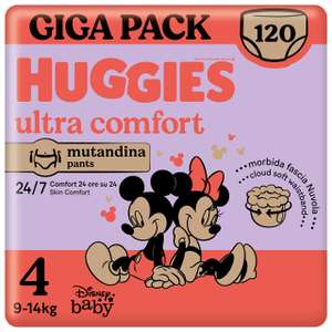 Huggies Ultra Comfort, Pannolini Taglia 4 (9-14 Kg), Mutandina traspirante, Design Disney, Pacco Giga, 120 Pz