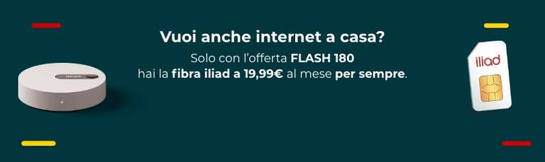 ILIAD Flash 180 9.9€ al mese (180GB, minuti ed sms gratis)