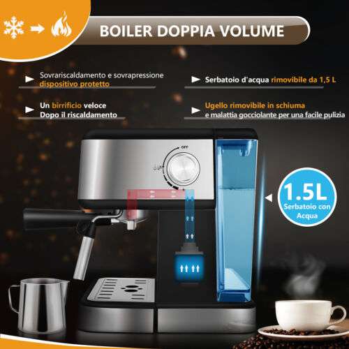 JOYA Macchina caffè espresso - [ 950W, 15 bar, 1,5 Litri, vaporizzatore]