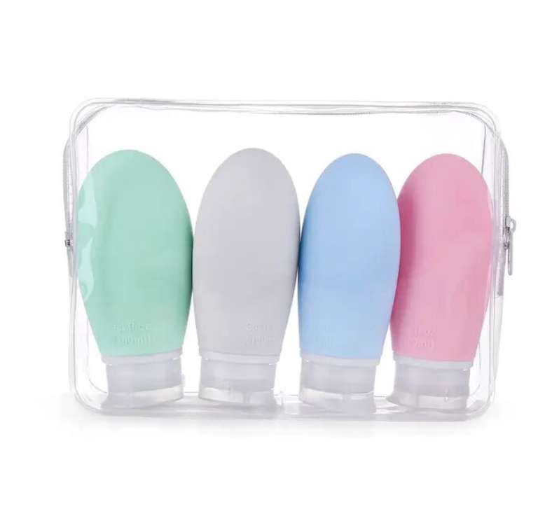 Bottiglie da Viaggio in Silicone 4 Pezzi 60ml Contenitori da Viaggio  Riutilizzabilia Prova di Perdite con Sacchetto Trasparente da Toeletta,  Senza BPA, per Shampoo, Balsamo, Lozione : : Bellezza