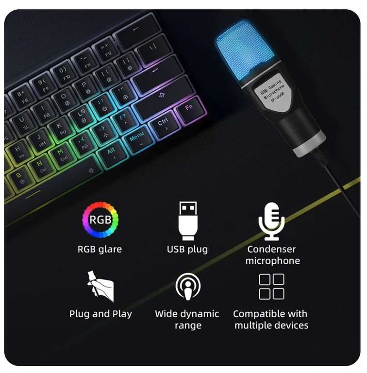 Microfono USB SF666R RGB - Condensatore per Podcast, Streaming e Registrazione
