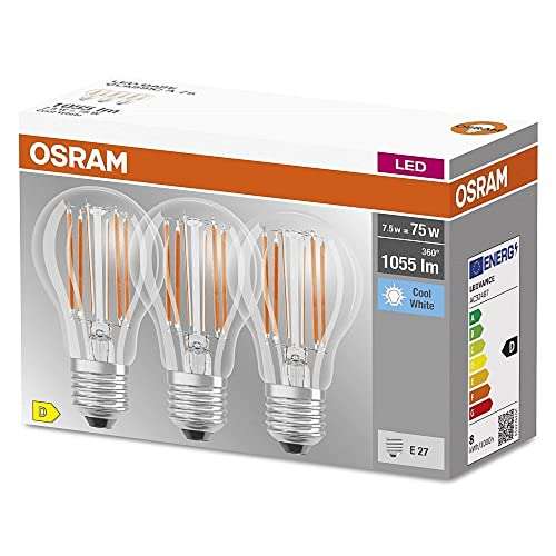 OSRAM LED E27 Bianco (4000K), 1055 Lumen, 7.5W sostituisce le 75W, Scatola da 3