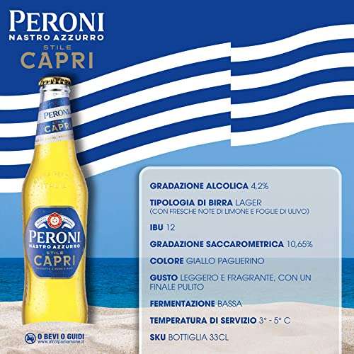 Peroni Nastro Azzurro Stile Capri, Cassa Birra con 24 Bottiglie da 33 cl