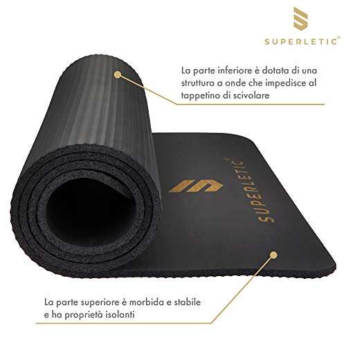 Tappetino Yoga & Fitness SUPERLETIC | Antiscivolo con Cinghia (180 x 60 x 1.5 cm)