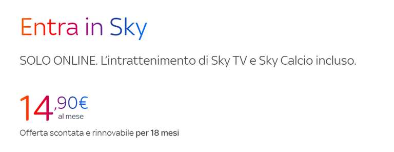 Sky TV + Sky Calcio a soli 14.9€ [18 mesi]